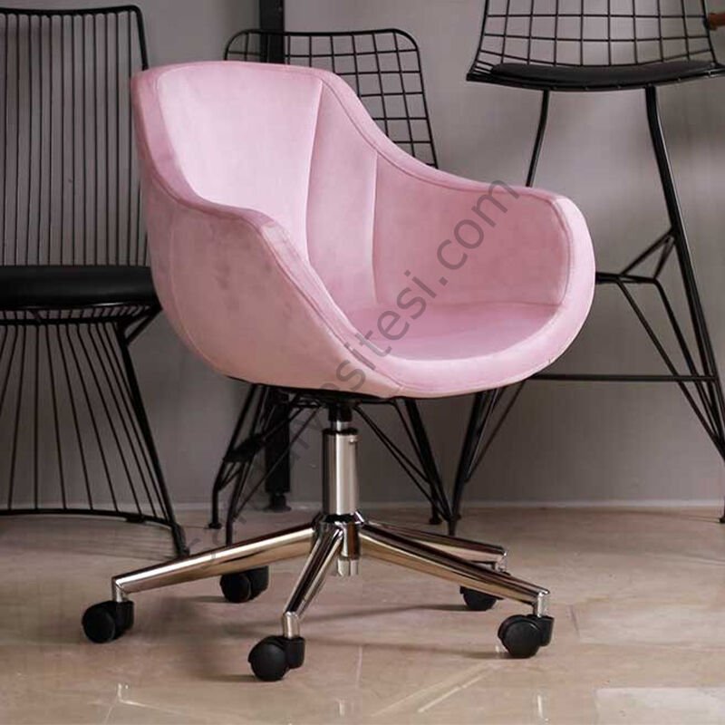 Megan Çalışma Koltuğu pembe - Krom Ayak