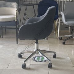 Megan Çalışma Koltuğu Siyah Keten - Krom Ayak