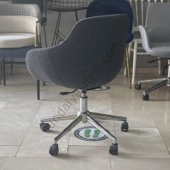 Megan Çalışma Koltuğu Siyah Keten - Krom Ayak
