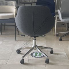 Megan Çalışma Koltuğu Siyah Keten - Krom Ayak