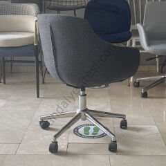 Megan Çalışma Koltuğu Siyah Keten - Krom Ayak