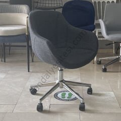 Megan Çalışma Koltuğu Siyah Keten - Krom Ayak