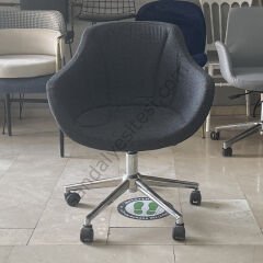 Megan Çalışma Koltuğu Siyah Keten - Krom Ayak