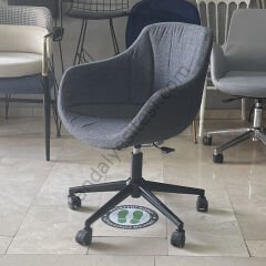 Megan Çalışma Koltuğu Siyah Keten - Siyah Ayak