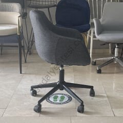 Megan Çalışma Koltuğu Siyah Keten - Siyah Ayak