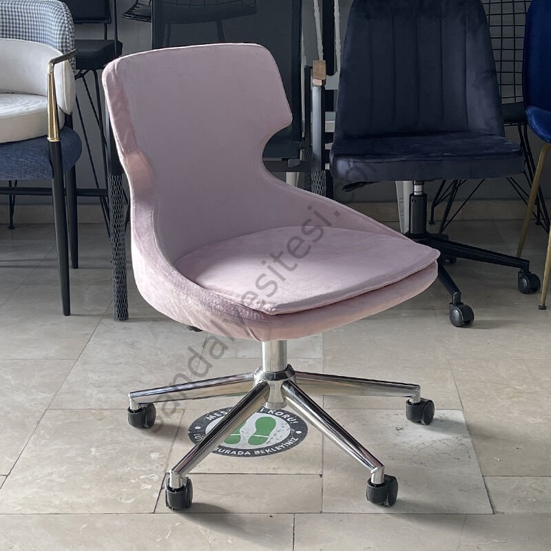Sude Çalışma Koltuğu pembe - Krom Ayak
