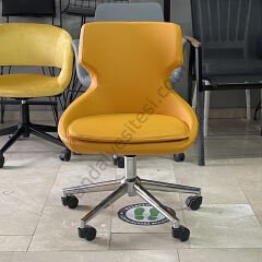 Sude Çalışma Koltuğu TURUNCU DERİ - Krom Ayak
