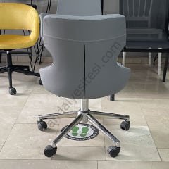 Sude Çalışma Koltuğu GRİ DERİ - Krom Ayak