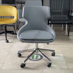 Sude Çalışma Koltuğu GRİ DERİ - Krom Ayak