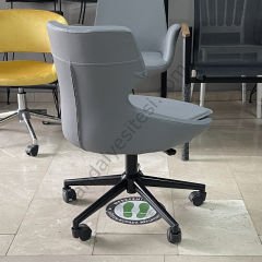Sude Çalışma Koltuğu GRİ DERİ - Siyah Ayak