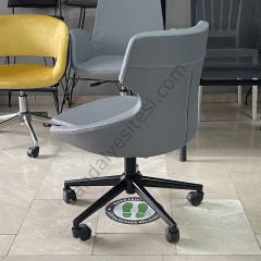 Sude Çalışma Koltuğu GRİ DERİ - Siyah Ayak
