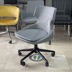 Sude Çalışma Koltuğu GRİ DERİ - Siyah Ayak