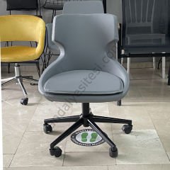 Sude Çalışma Koltuğu GRİ DERİ - Siyah Ayak
