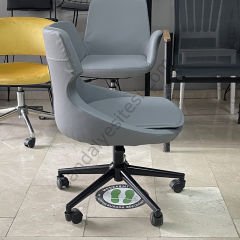 Sude Çalışma Koltuğu GRİ DERİ - Siyah Ayak