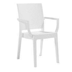 Falkao Kollu Rattan Görünümlü Sandalye Beyaz
