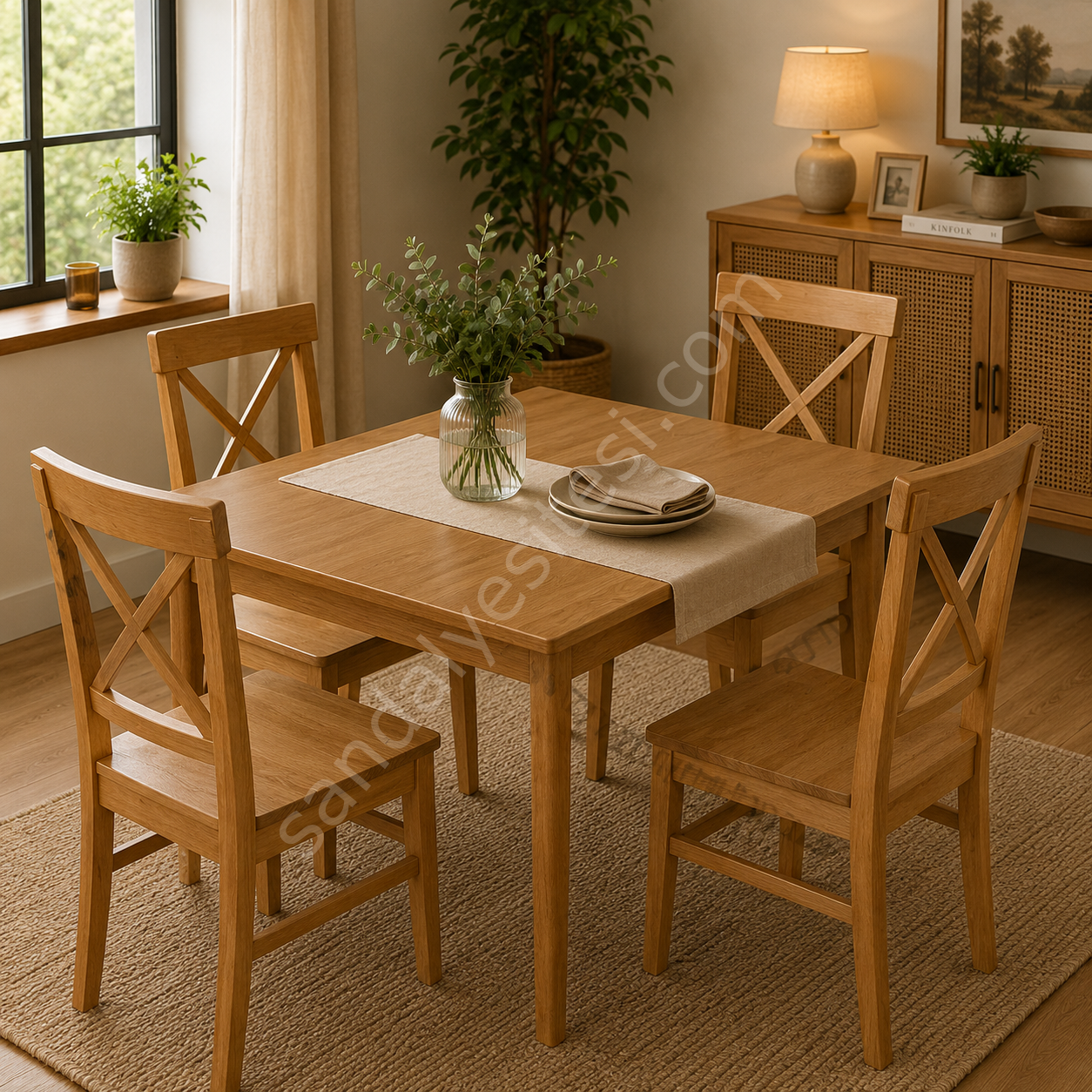 Çapraz Izgaralı Ahşap Sandalye Natural
