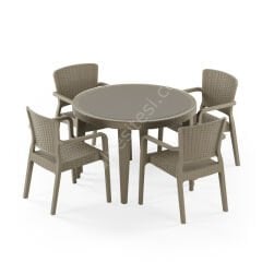 Paris 110 cm Rattan 4 Kişilik Camlı Masa Takımı