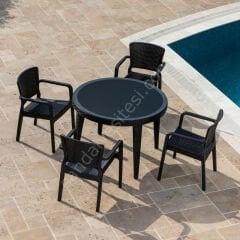 Paris 110 cm Rattan 4 Kişilik Camlı Masa Takımı