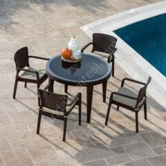 Paris 110 cm Rattan 4 Kişilik Camlı Masa Takımı