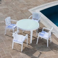 Paris 110 cm Rattan 4 Kişilik Camlı Masa Takımı