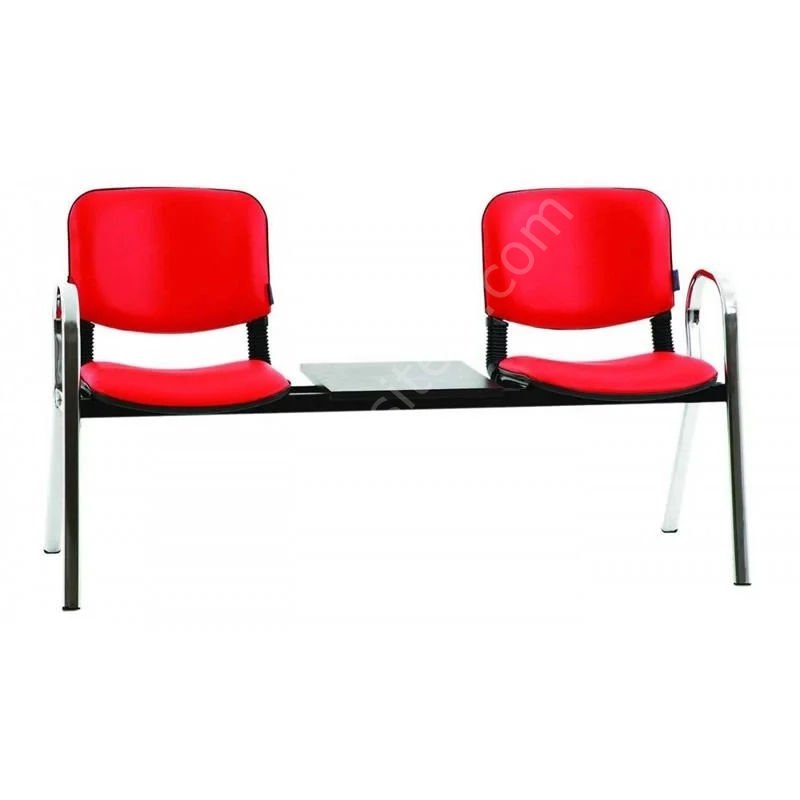 Form İkili Sehpalı Bekleme Koltuğu Krom Kırmızı