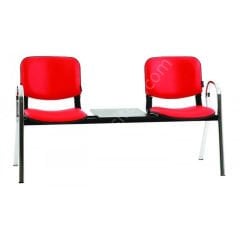 Form İkili Sehpalı Bekleme Koltuğu Krom Kırmızı